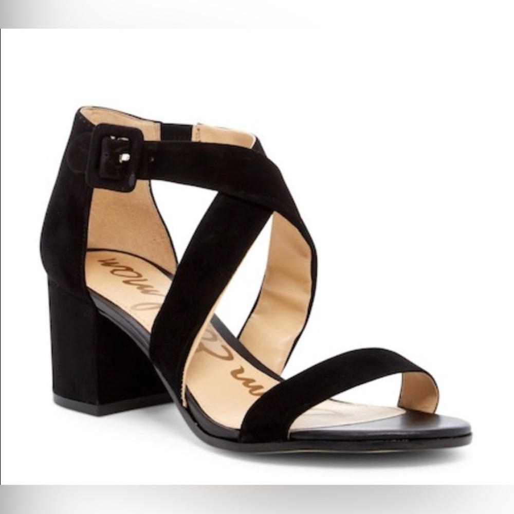 Sam Edelman Sonia Block Heel Suede Sandals Black Ankle Strap Size 6